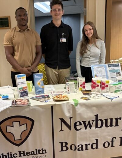 Newburyport Department Director of Public Health Kelechi Obika, Regional Health Inspector Collin Schaefer, and Lauren D’Arco, Mass DPH Local Health Intern attended the Get Know your Community event at Newburyport Senior Center on July 30. The trio discussed public health concerns with the public and distributed potassium iodide tablets.